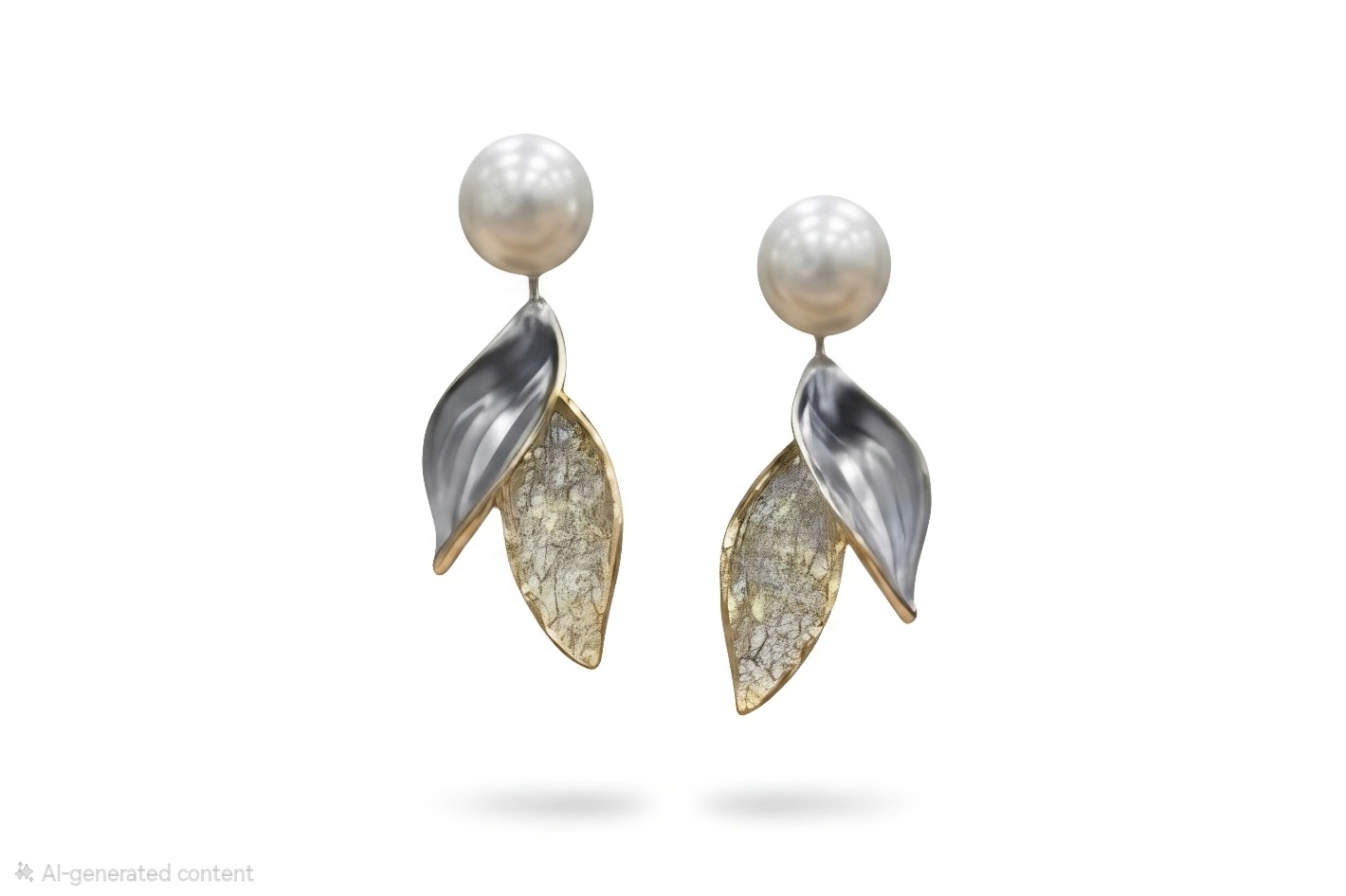 Pearl & Dual Leaf Drop Earrings